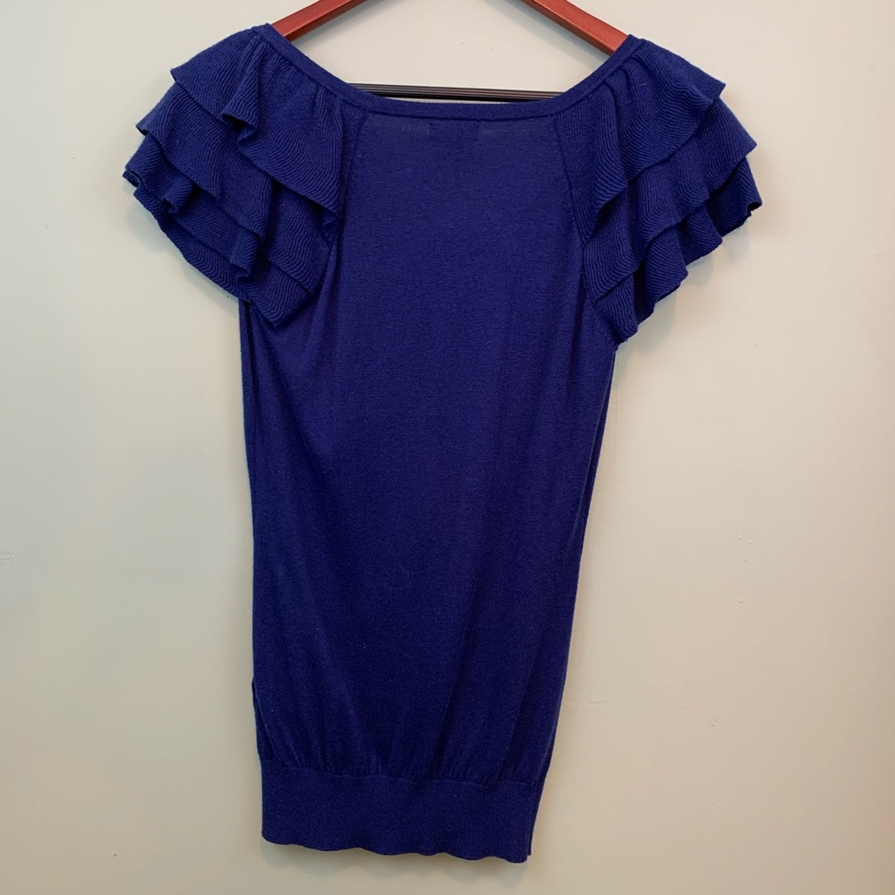 Express Soft Ruffle Sleeve Blue Pullover Sweater - Picture 4 of 4